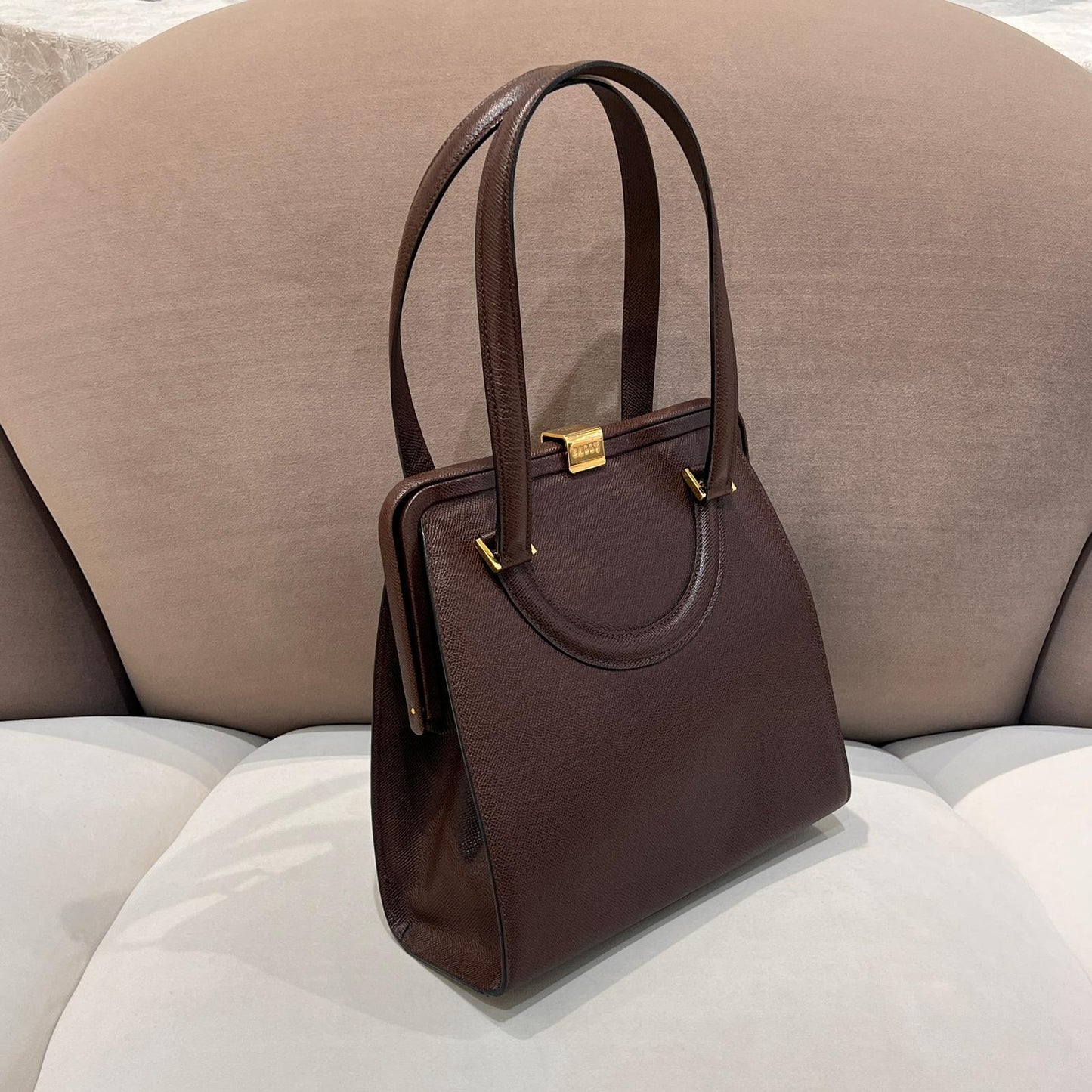 Bally Vintage Brown Leather Structured Double Shoulder Bag