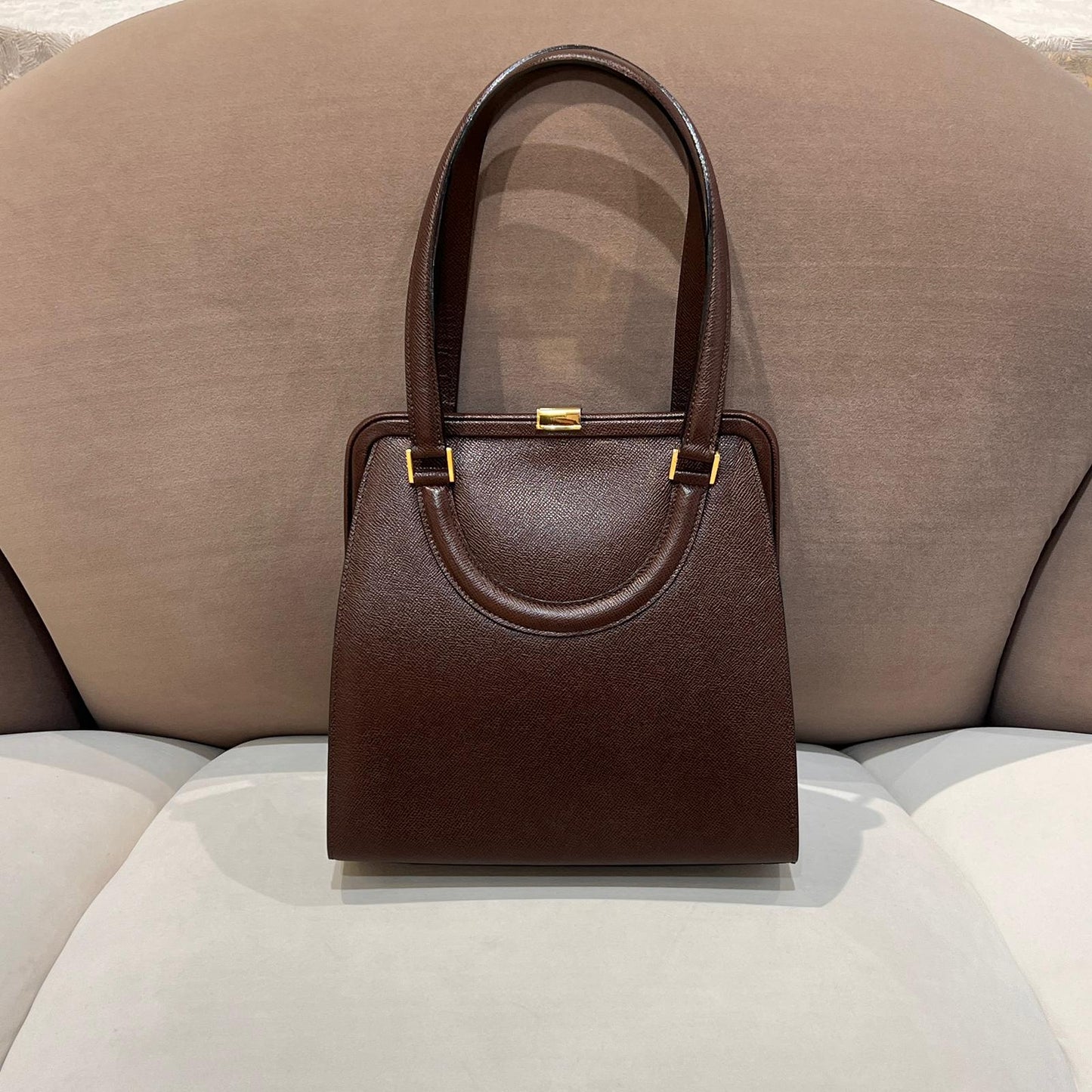 Bally Vintage Brown Leather Structured Double Shoulder Bag