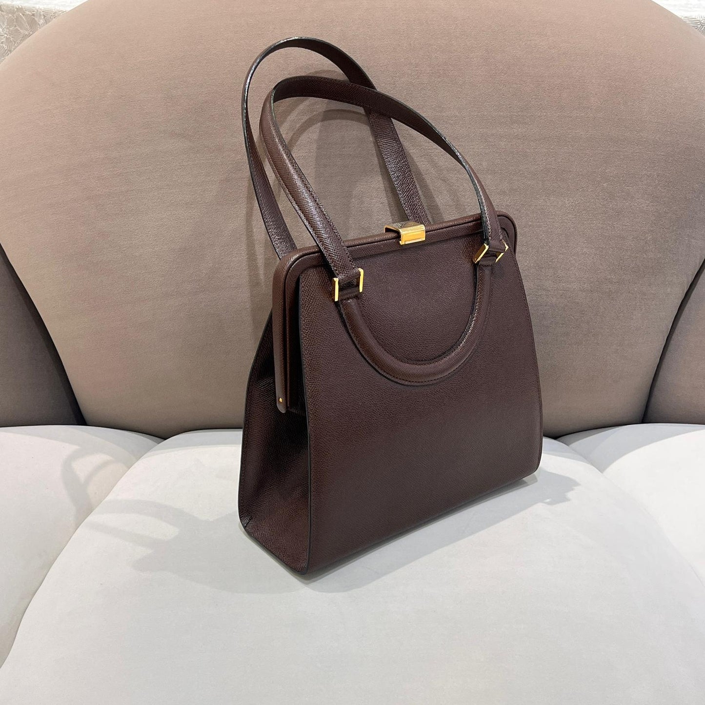 Bally Vintage Brown Leather Structured Double Shoulder Bag