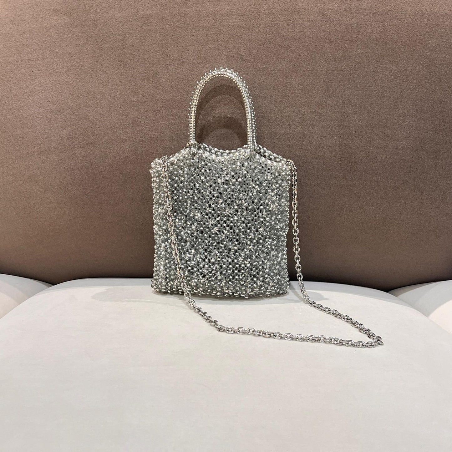 Anteprima Vintage Gold Wirebag Crystal Ribbon Handbag