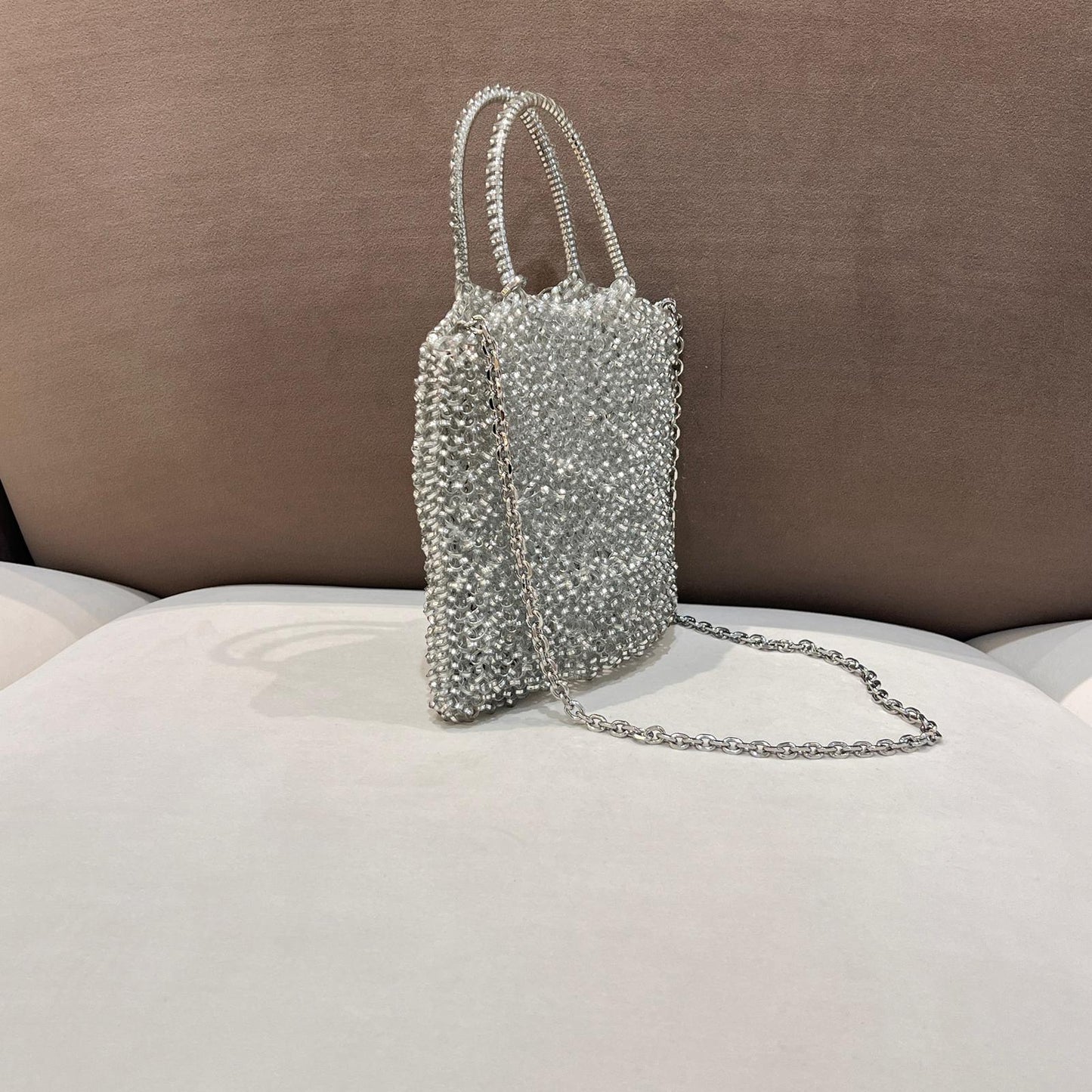 Anteprima Vintage Gold Wirebag Crystal Ribbon Handbag
