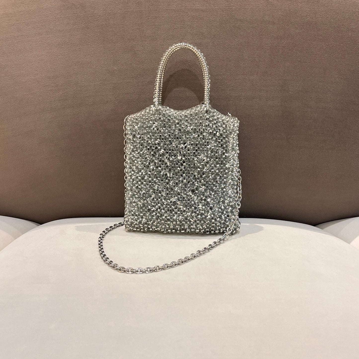 Anteprima Vintage Gold Wirebag Crystal Ribbon Handbag