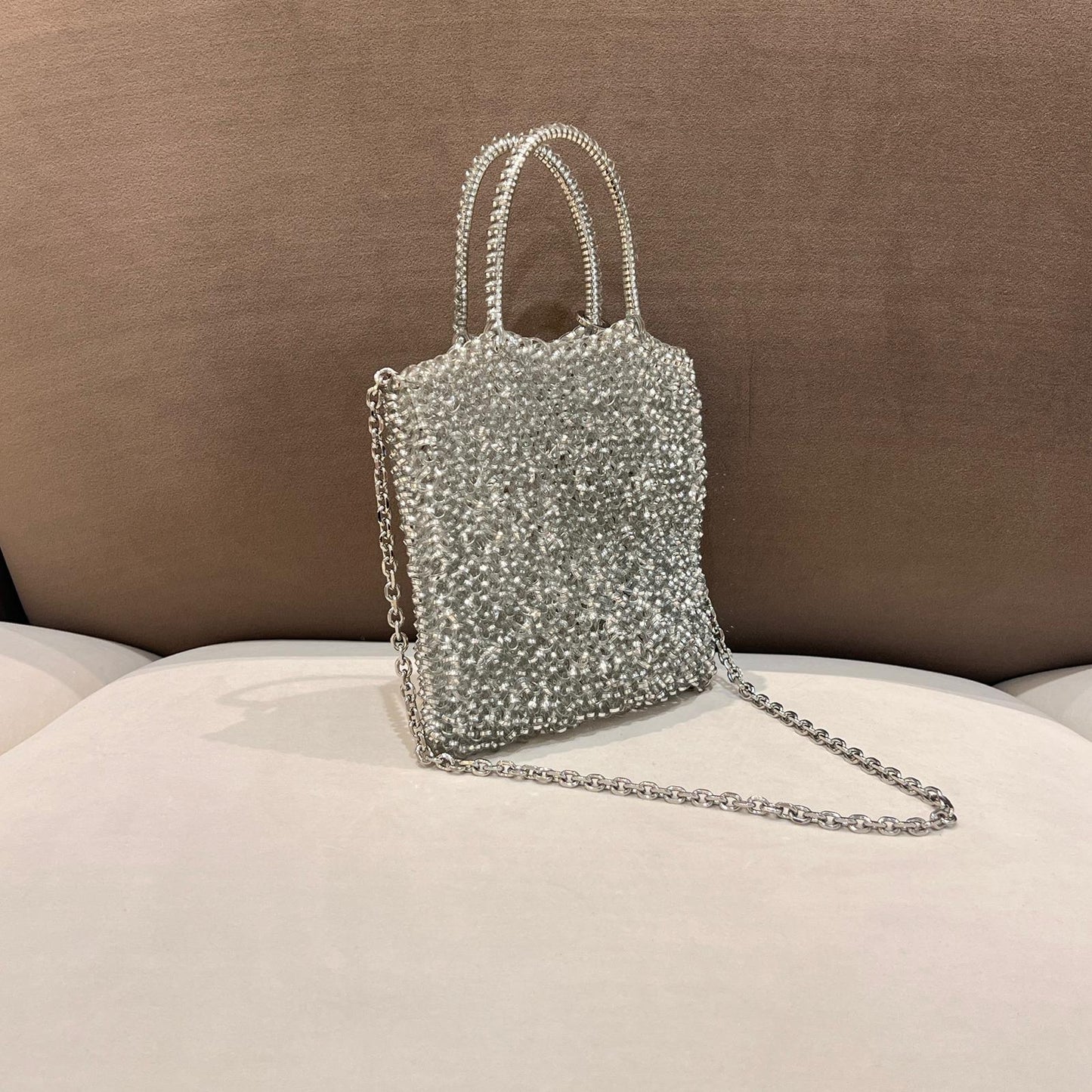 Anteprima Vintage Gold Wirebag Crystal Ribbon Handbag