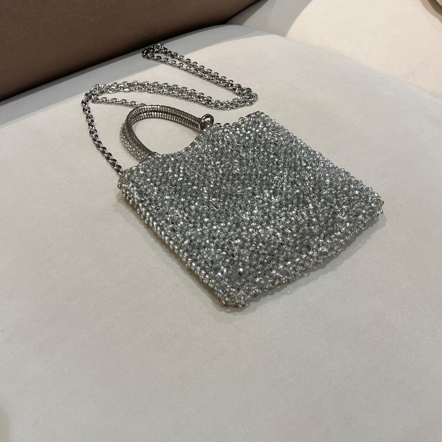 Anteprima Vintage Gold Wirebag Crystal Ribbon Handbag