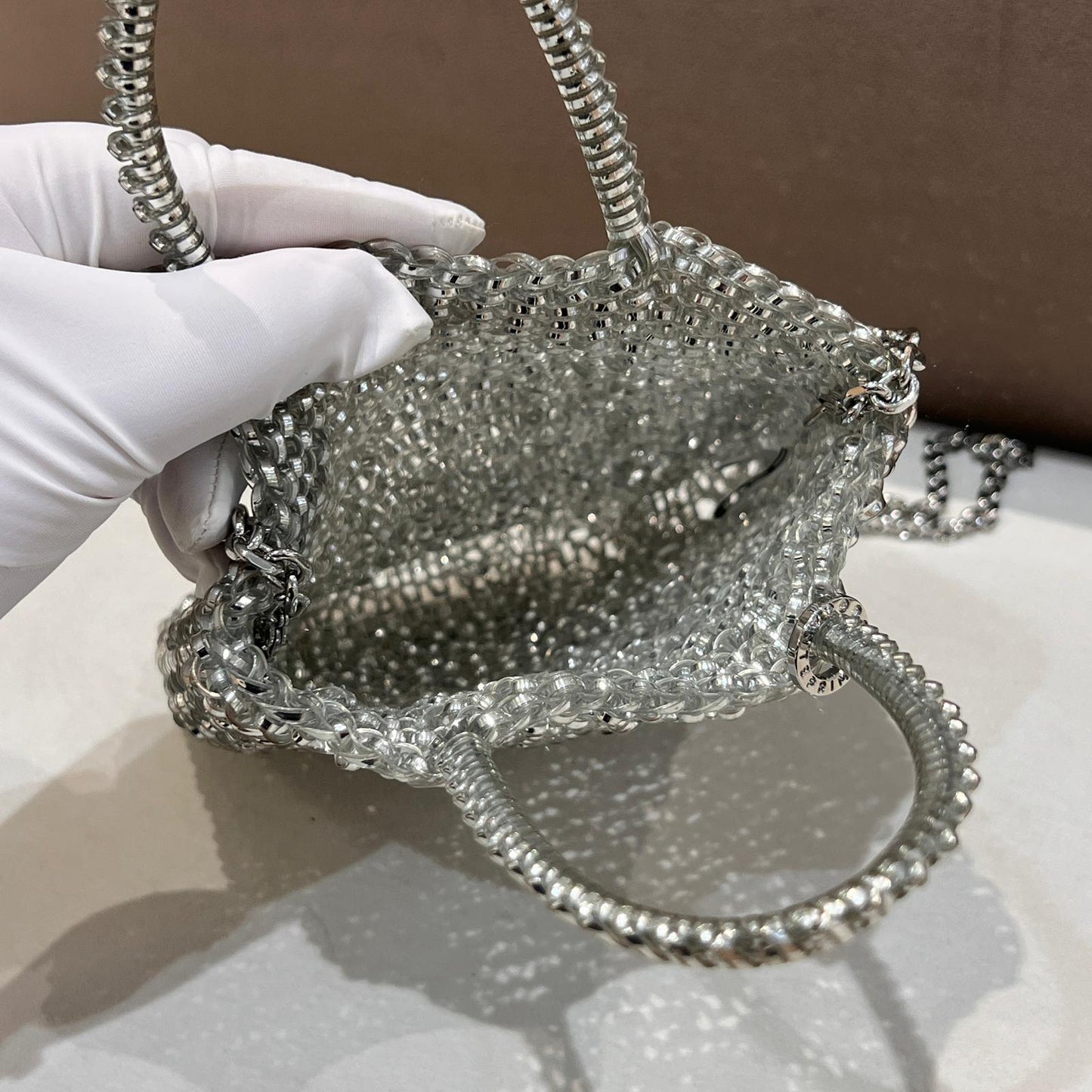 Anteprima Vintage Gold Wirebag Crystal Ribbon Handbag