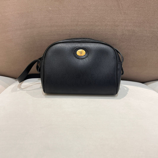 Christian Dior Vintage Black Leather Trotter Embossed Shoulder Bag