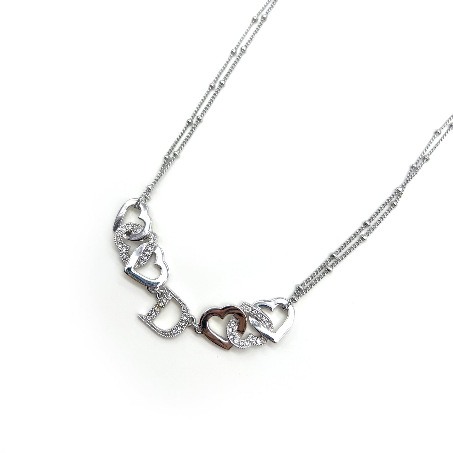 Christian Dior Vintage D Logo with Silver Hearts Necklace