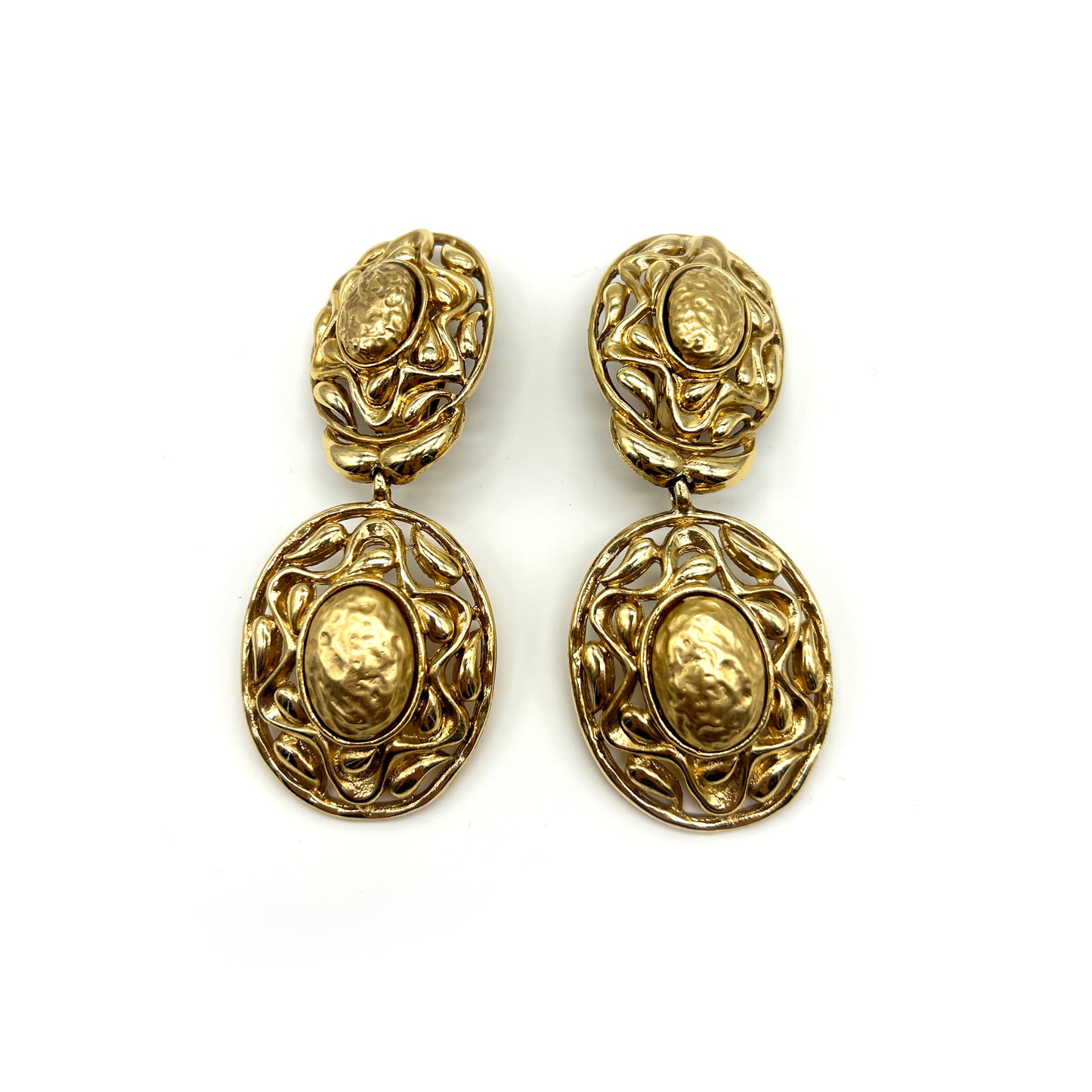 Yves Saint Laurent Vintage Double Oval Golden Clip-On-Earrings