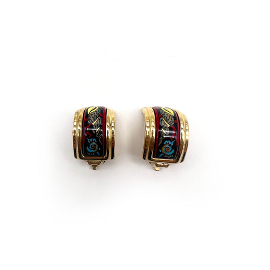 Hermes Vintage Red Enamelled Golden Clip-On Earrings