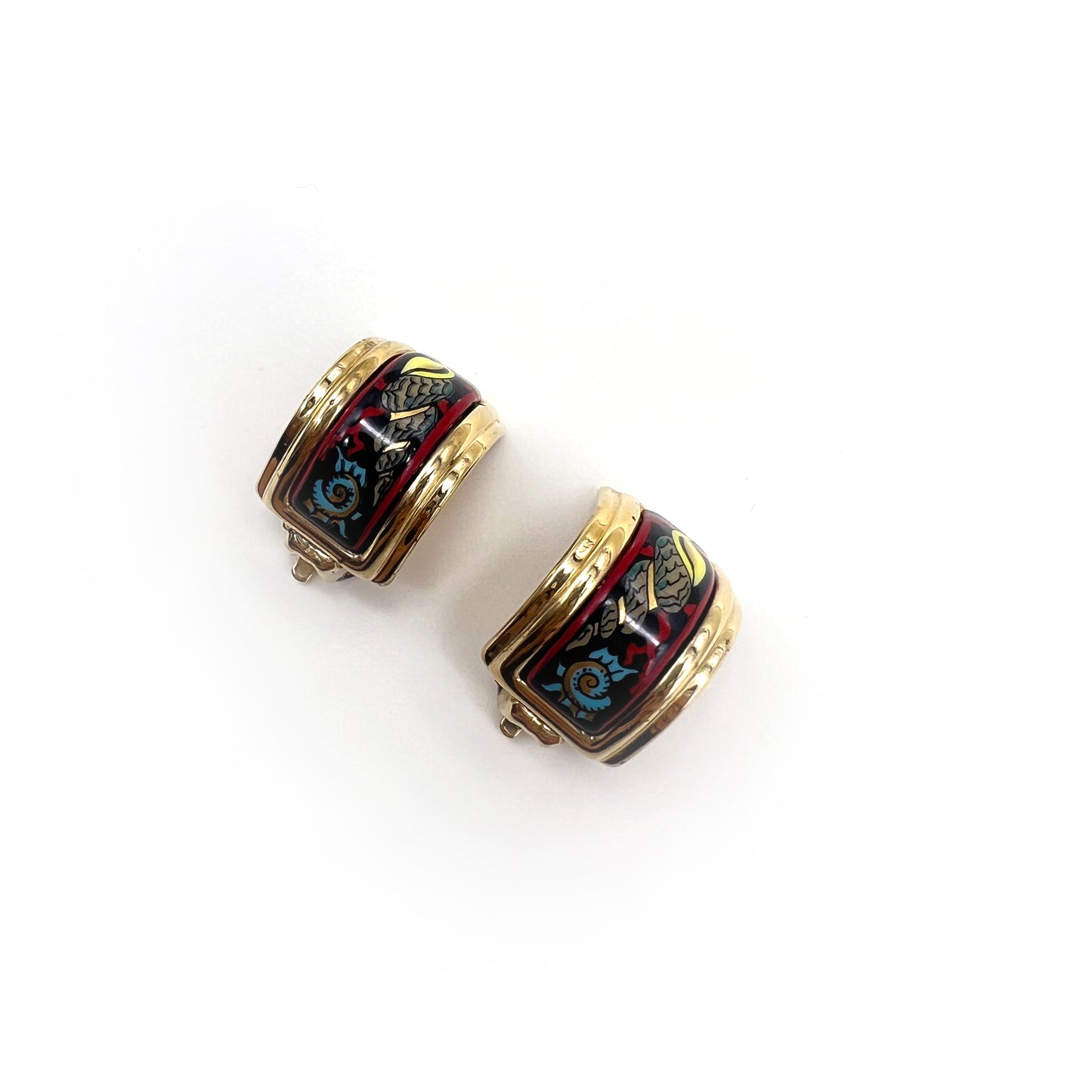 Hermes Vintage Red Enamelled Golden Clip-On Earrings