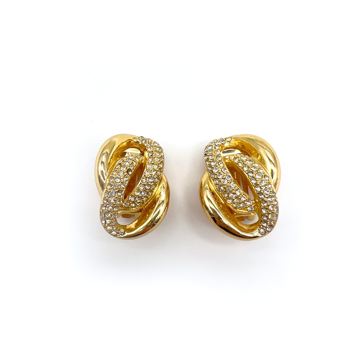 Christian Dior Vintage Rhinestone In Golden Clip-On-Earrings