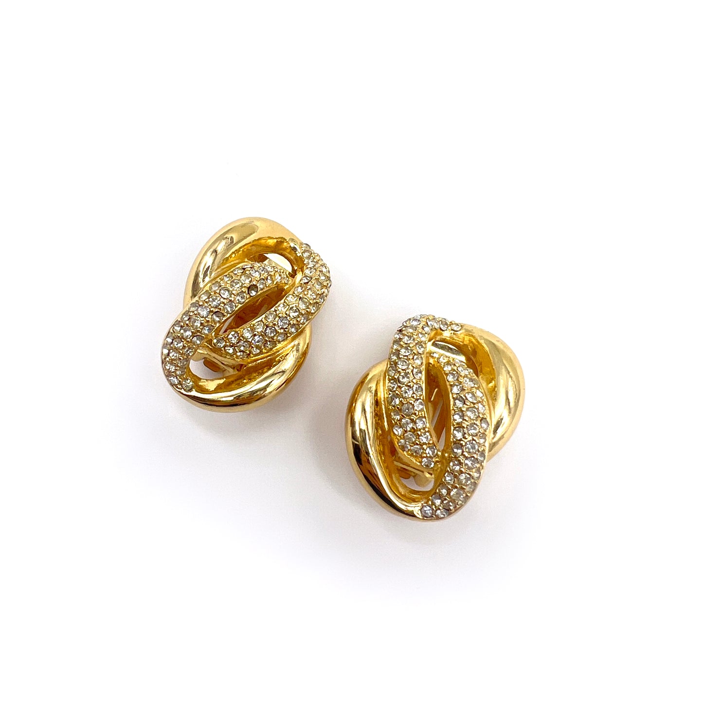 Christian Dior Vintage Rhinestone In Golden Clip-On-Earrings