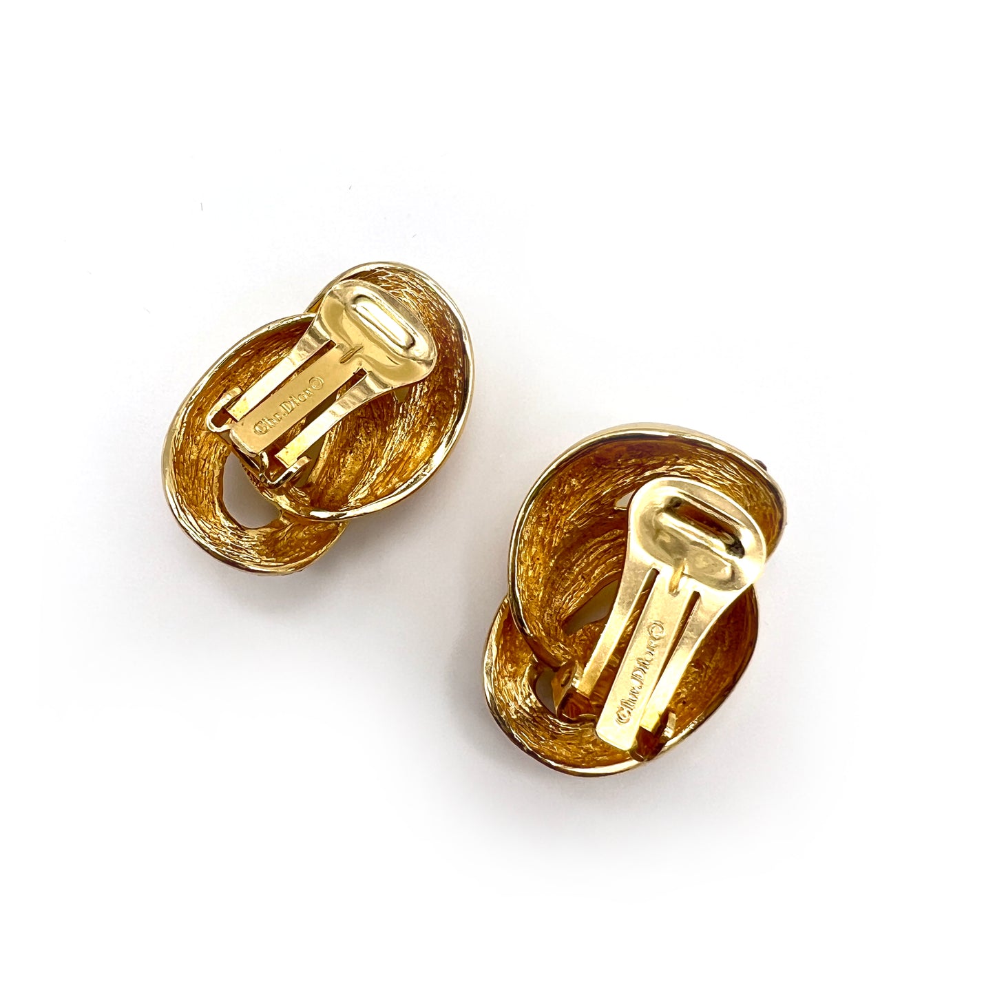 Christian Dior Vintage Rhinestone In Golden Clip-On-Earrings