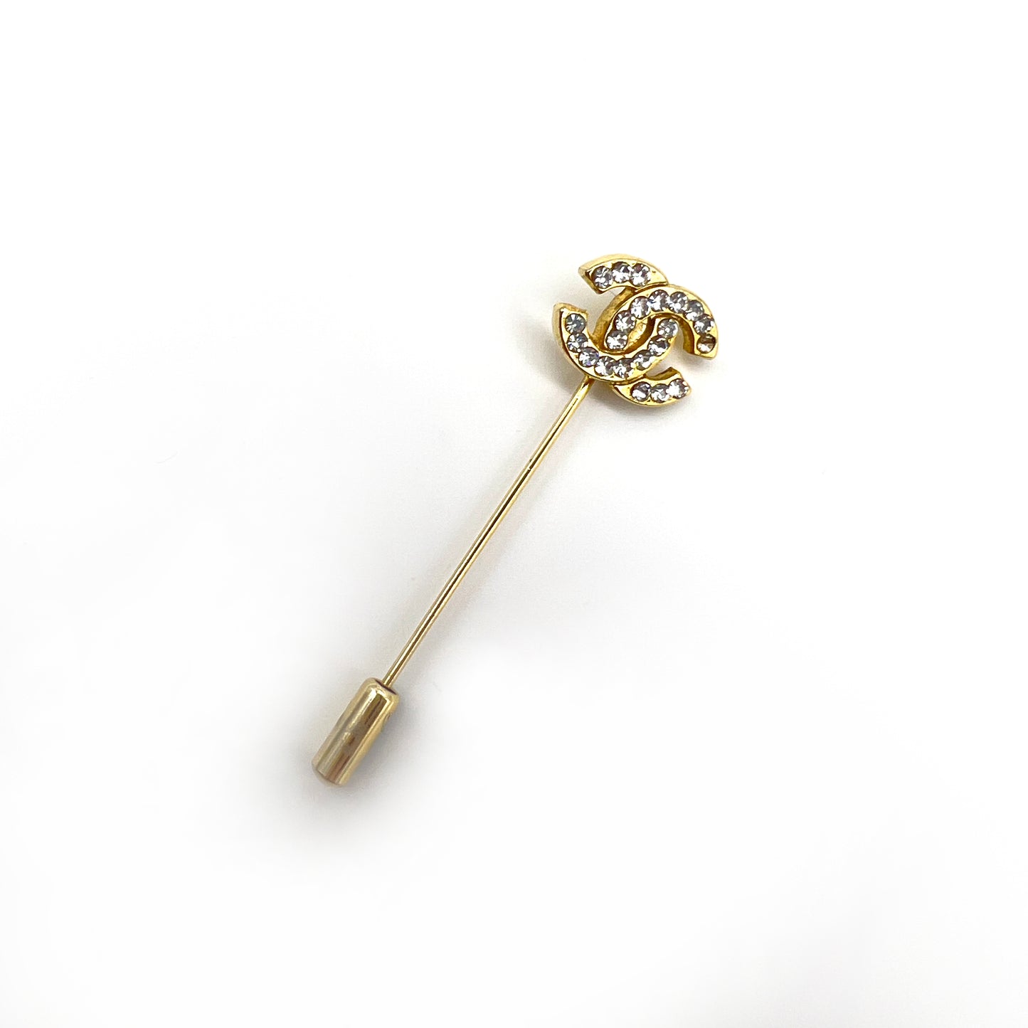 Chanel Vintage Rhinestone CC Logo with Golden Brooch