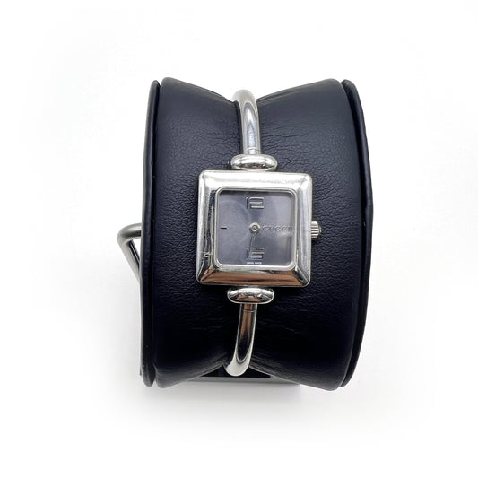 Gucci Vintage Silver Square Face 1900L Stainless Steel Bangle Watch