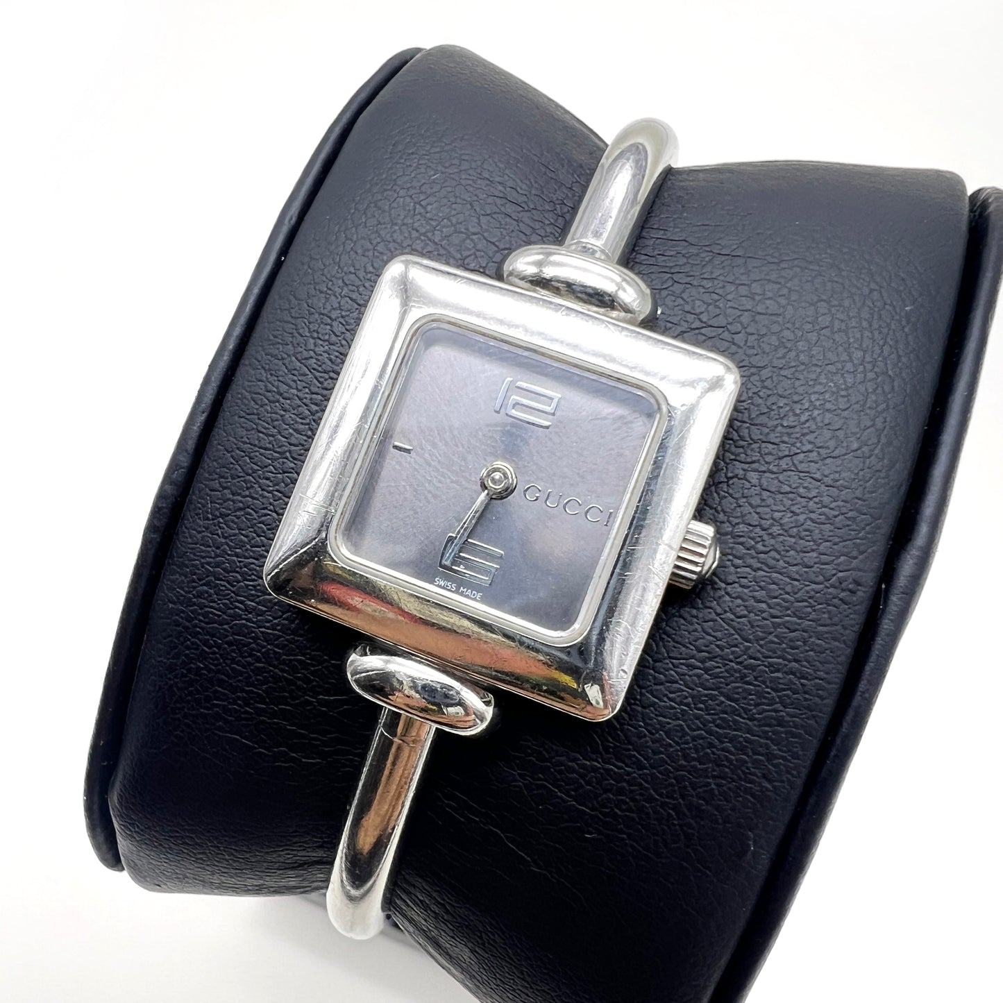 Gucci Vintage Silver Square Face 1900L Stainless Steel Bangle Watch