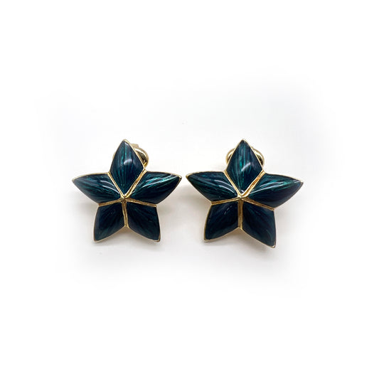 Christian Dior Vintage Emerald Green Flowers Clip-On Earrings