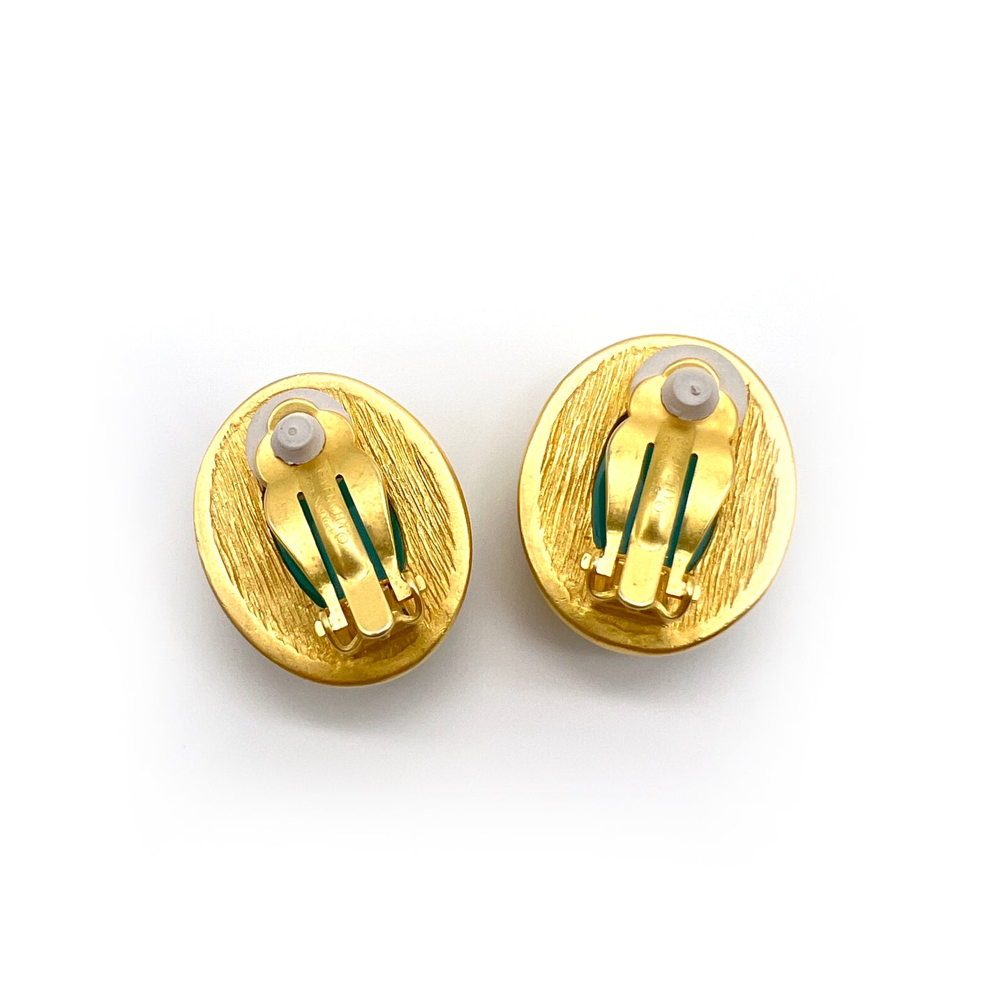 Givenchy Vintage Emerald Green with Golden Oval Shape Clip-On Earrings