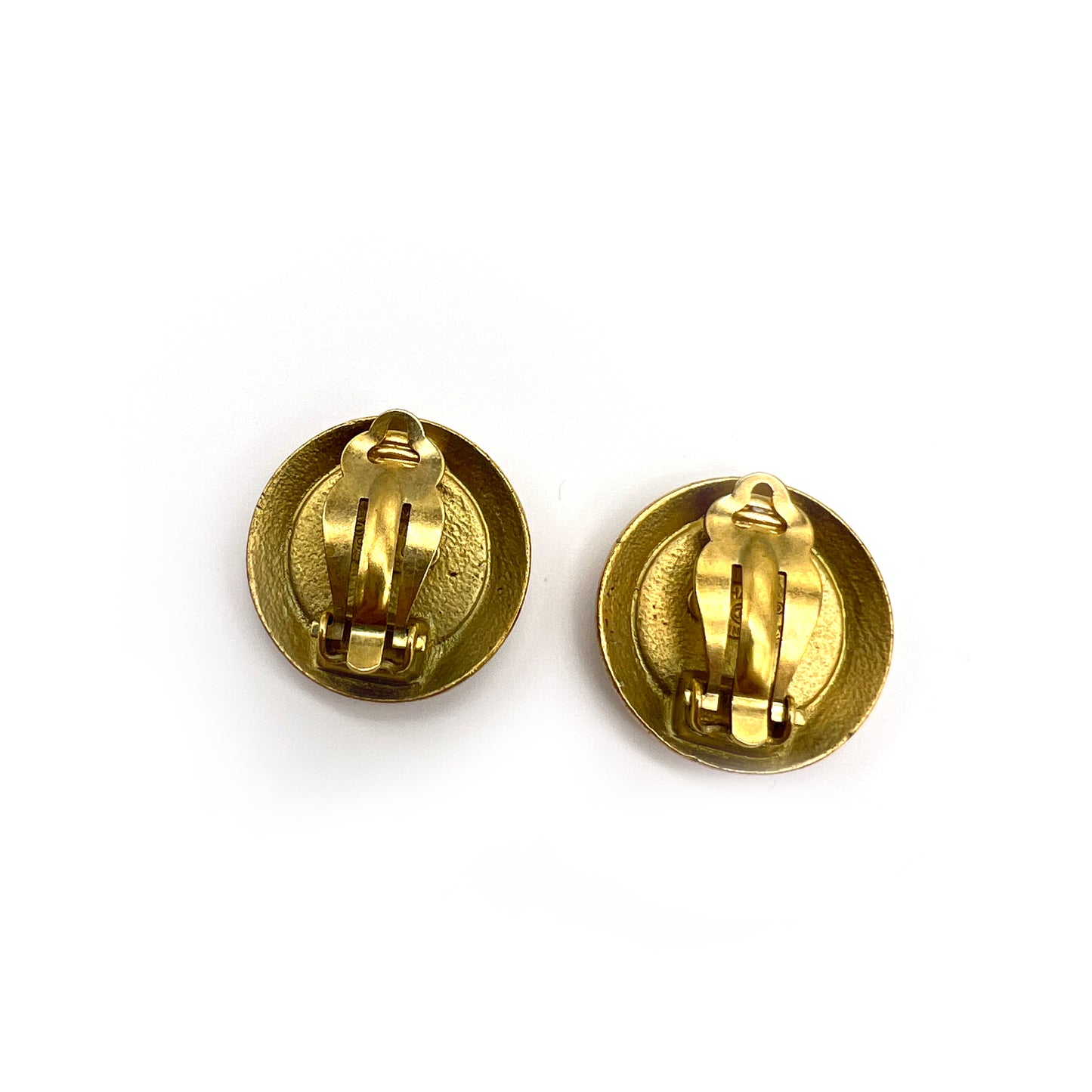 Chanel Vintage CC Logo Old Golden Circle With Black Clip-On Earrings