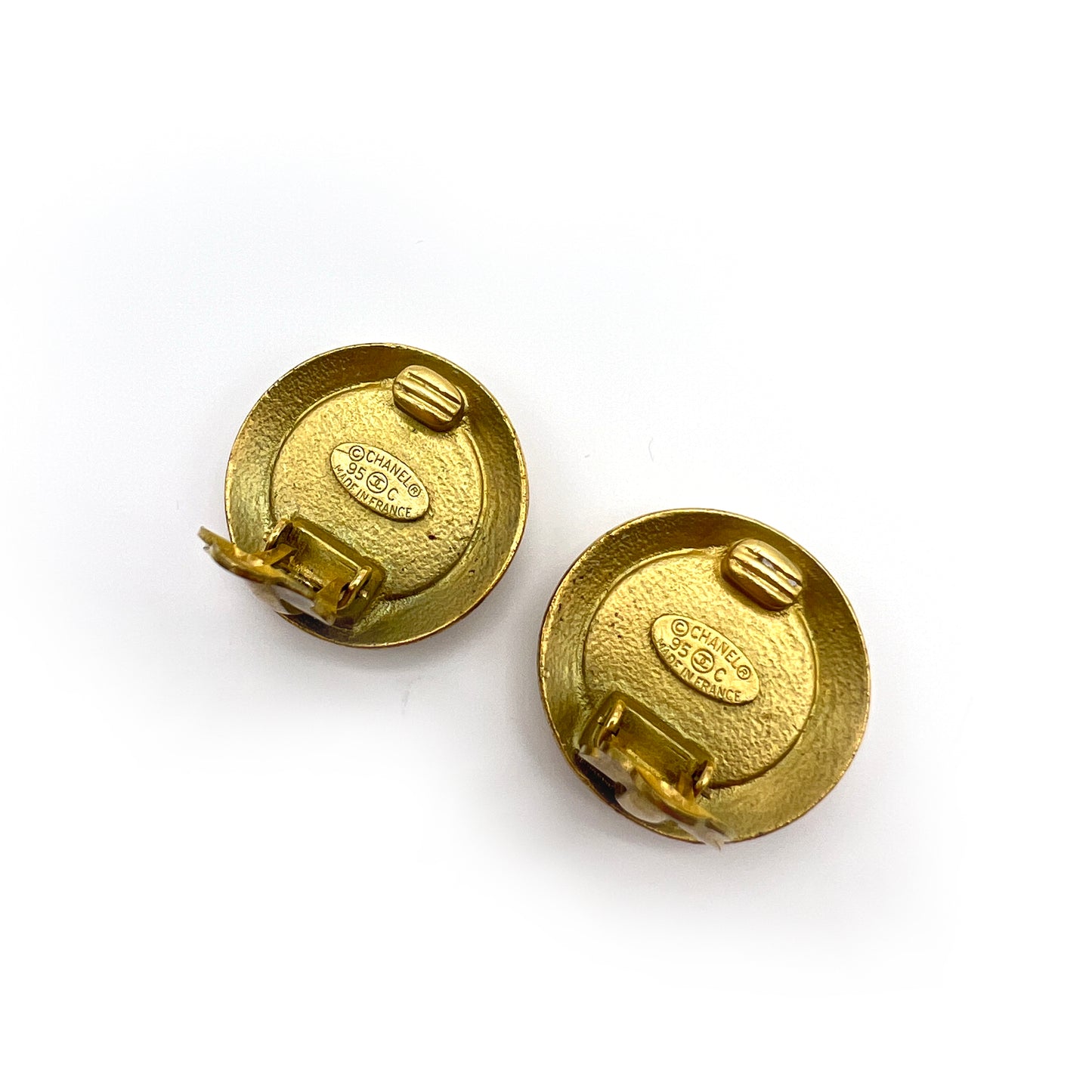 Chanel Vintage CC Logo Old Golden Circle With Black Clip-On Earrings