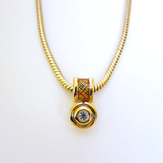 Burberry Vintage Check And Rhinestone Golden Necklace