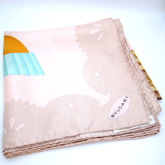Bvlgari Vintage Dessert Motif Pink Silk Scarf