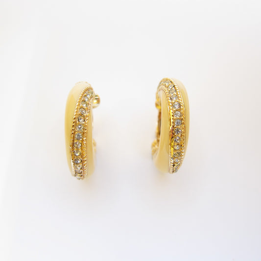 Christian Dior Vintage Stylish Rhinestone Golden Clip-on Earrings