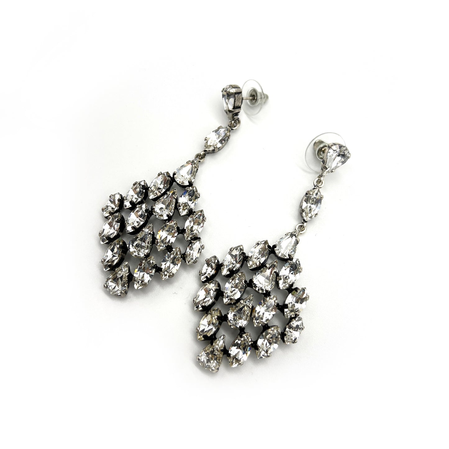 Yves Saint Laurent Vintage Rhinestone Large Silver Earrings