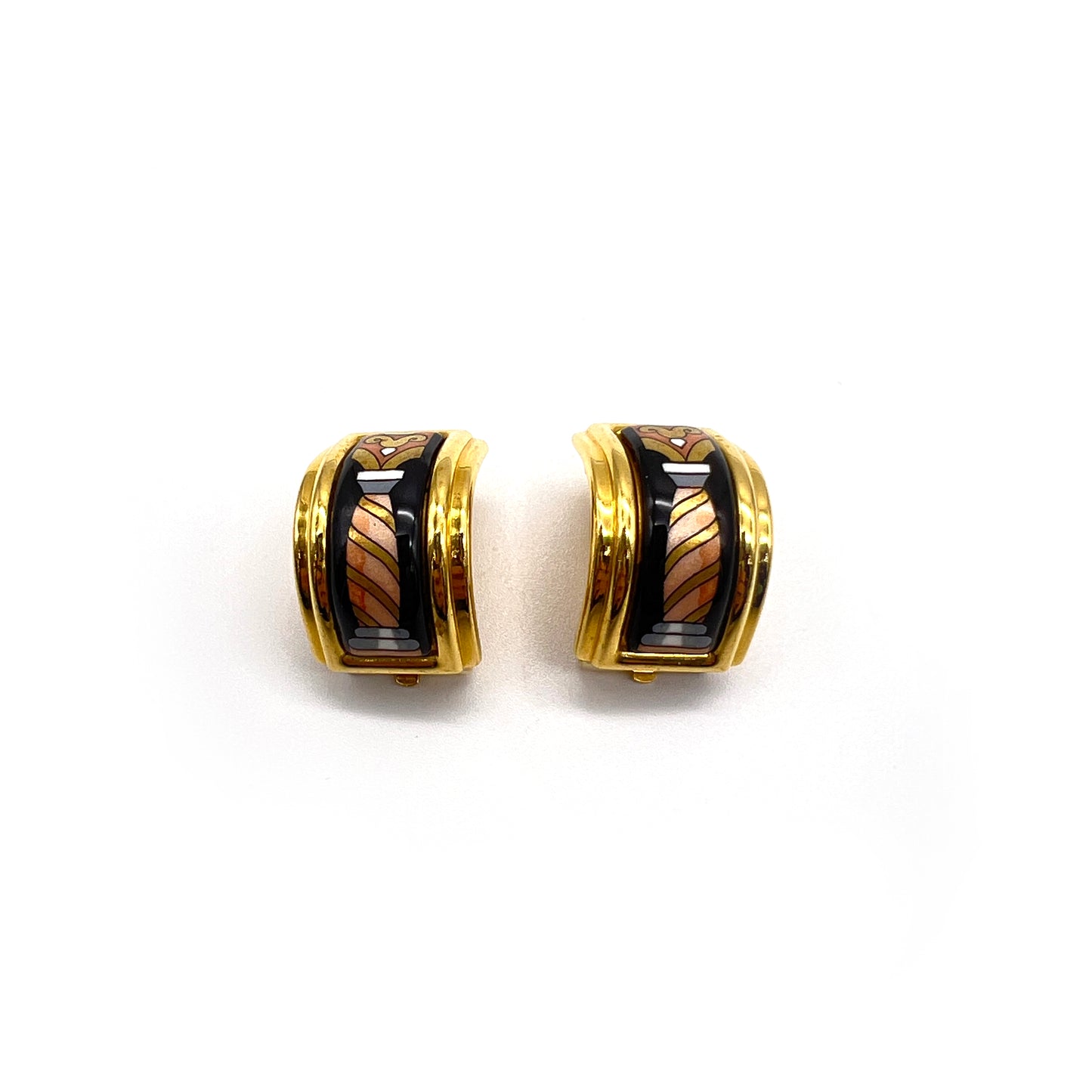 Hermes Vintage Golden Enamel Clip-On Earrings