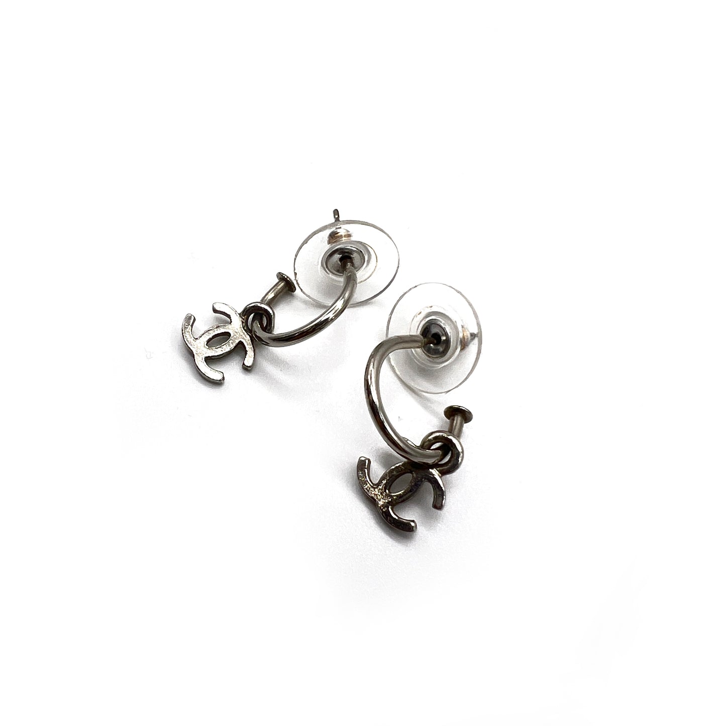 Chanel Vintage CC Logo Silver Earrings