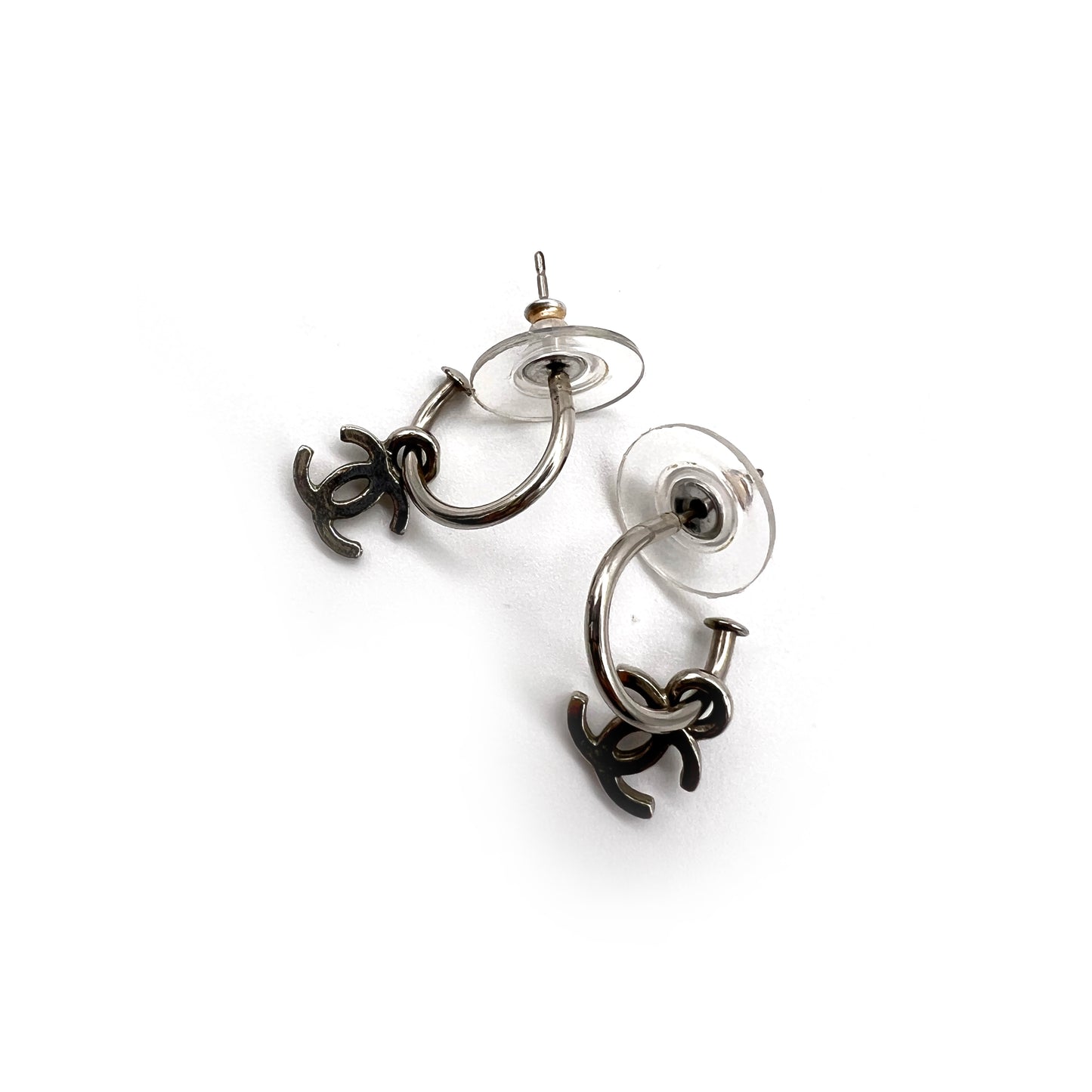 Chanel Vintage CC Logo Silver Earrings