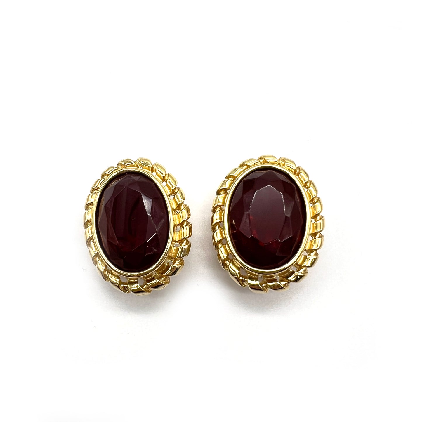 Givenchy Vintage Burgundy Red With Golden Motif Round Clip-On Earrings