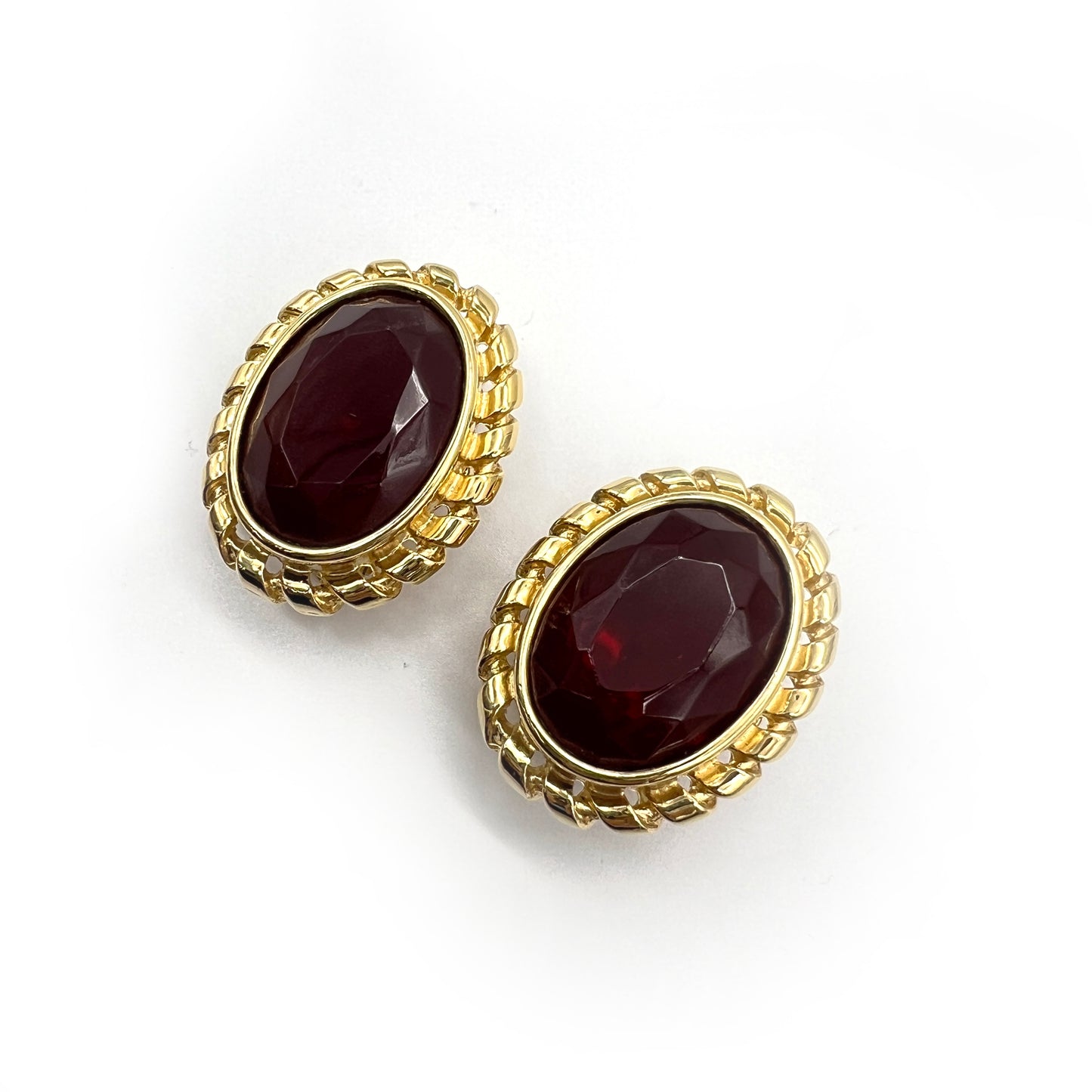 Givenchy Vintage Burgundy Red With Golden Motif Round Clip-On Earrings