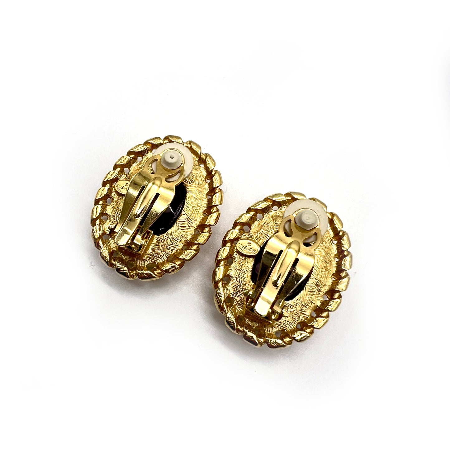 Givenchy Vintage Burgundy Red With Golden Motif Round Clip-On Earrings