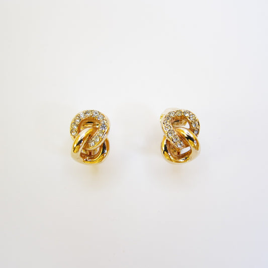 Christian Dior Vintage Link and Rhinestone Golden Clip-on Earrings