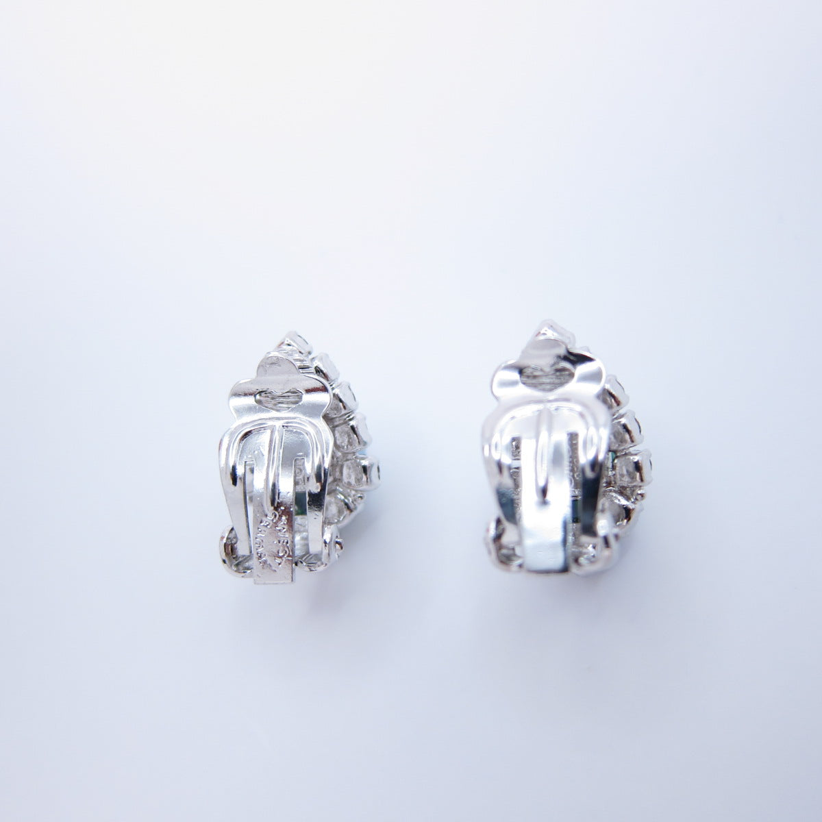 Christian Dior Vintage Drop Shape Green Stone and Rhinestone Silver Clip-on Earrings