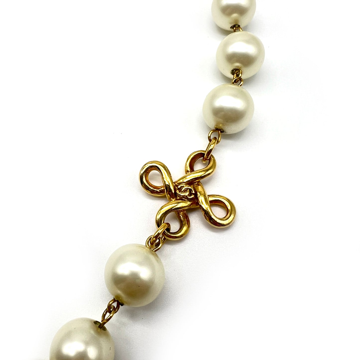 Chanel Vintage Golden CC Logo Motif With Pearl Long Necklace