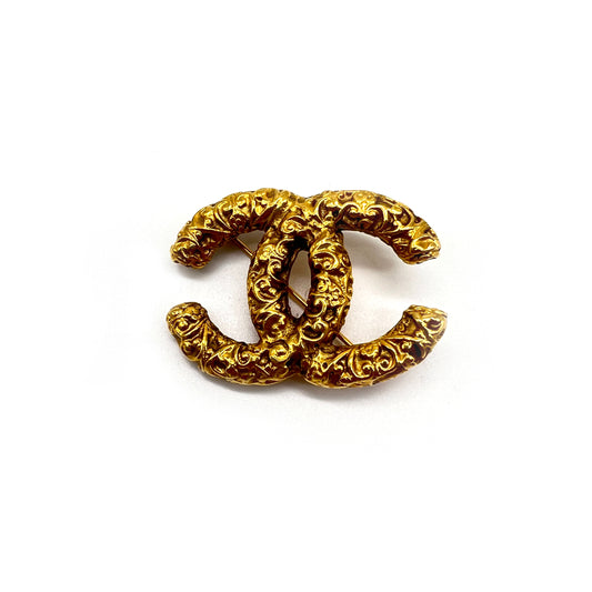 Chanel Vintage CC Logo Lava Golden Brooch