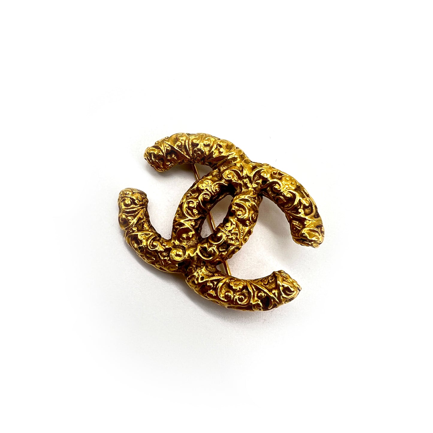 Chanel Vintage CC Logo Lava Golden Brooch