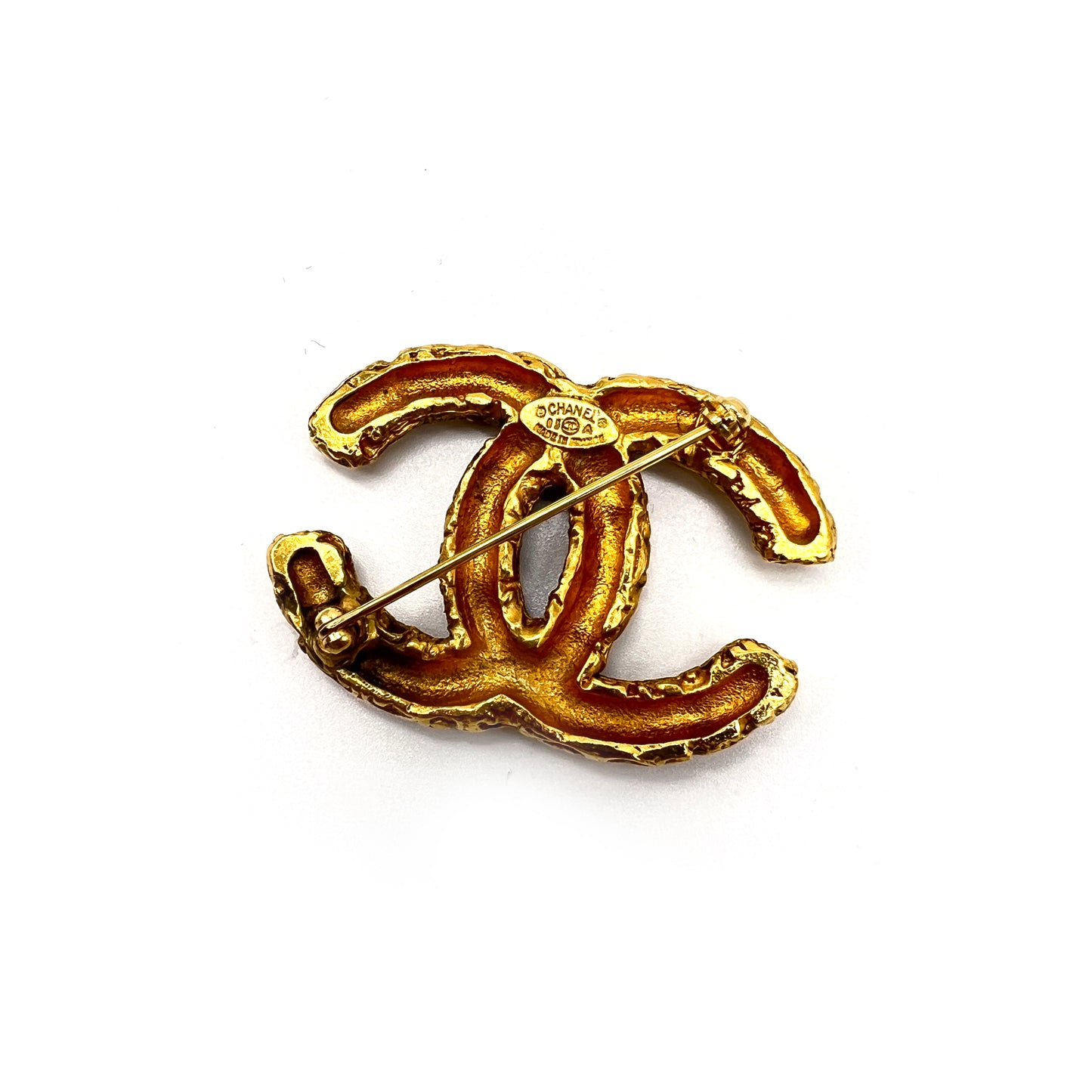 Chanel Vintage CC Logo Lava Golden Brooch