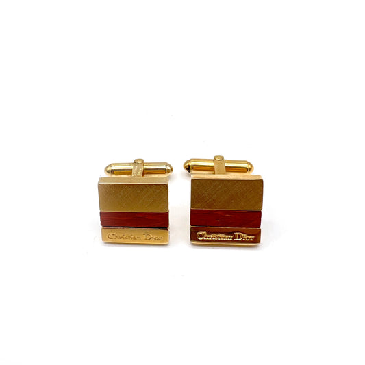 Christian Dior Vintage Genuine Rosewood Golden Cufflinks