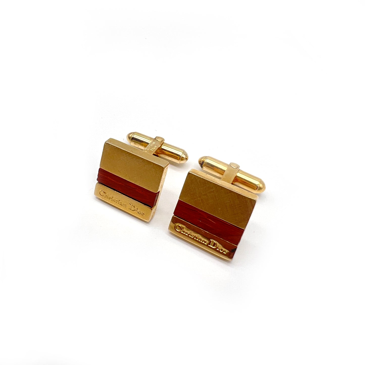 Christian Dior Vintage Genuine Rosewood Golden Cufflinks