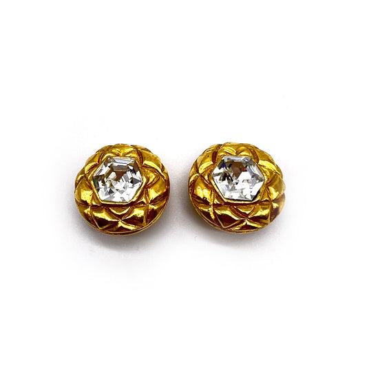 Chanel Vintage Golden Rhinestone Clip-On Earrings