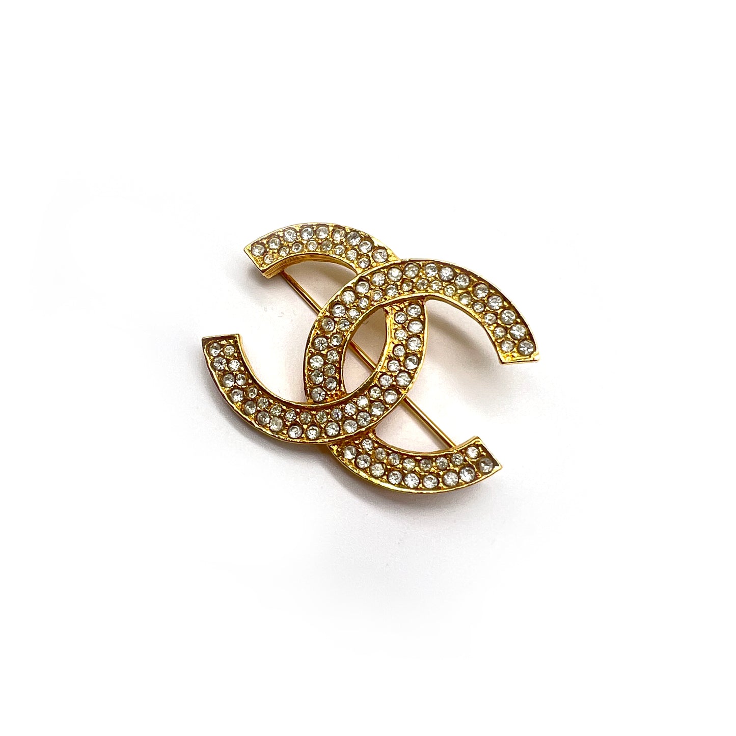 Chanel Vintage CC Logo With Rhinestone Golden Brooch