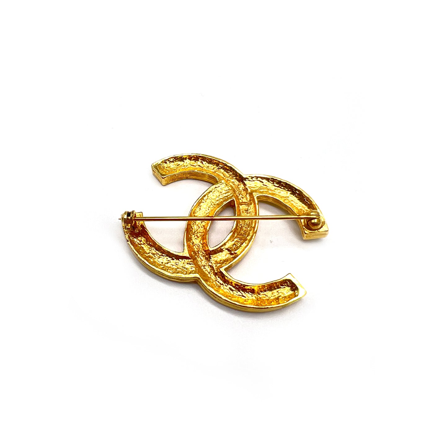 Chanel Vintage CC Logo With Rhinestone Golden Brooch