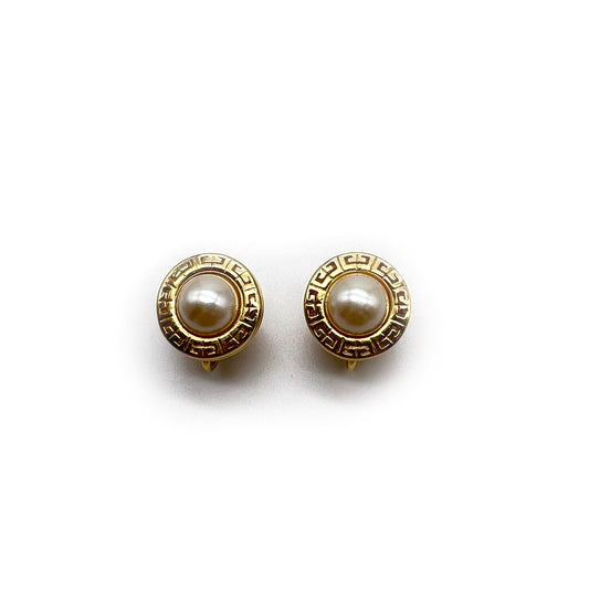 Givenchy Vintage Golden Circle With Pearl Clip-On Earrings