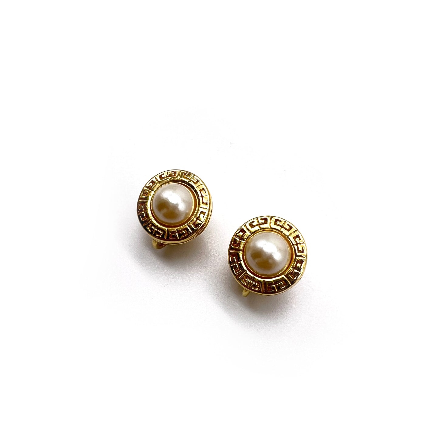 Givenchy Vintage Golden Circle With Pearl Clip-On Earrings