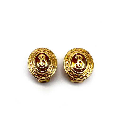 Burberry Vintage B Logo Oval Golden Clip-On Earrings