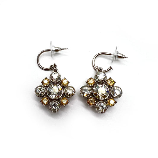 Chanel Vintage Silver Flower With Two Tone Rhinestone Earrings