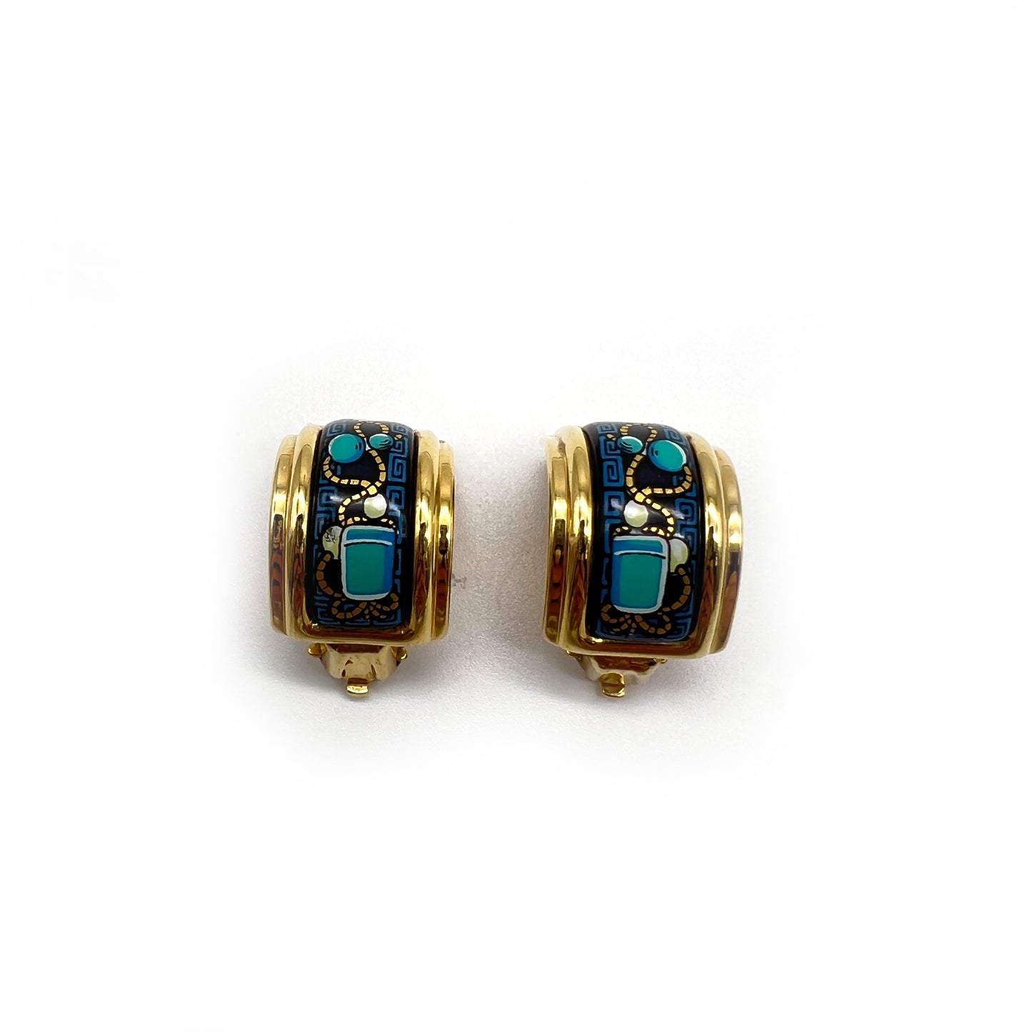 Hermes Vintage Blue Enamel Clip-On Earrings